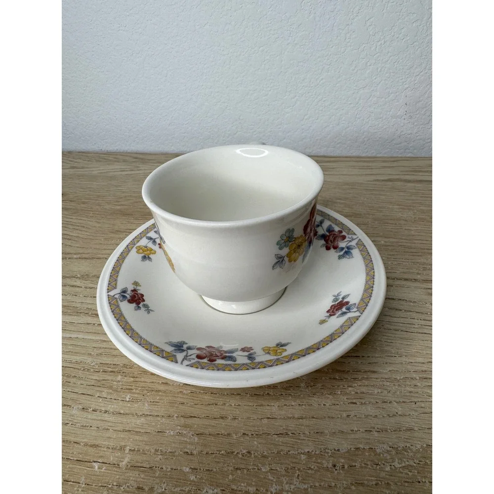 Noritake Versatone Kashmir 9303 Tea Cup and Saucer Set Vintage Floral Stoneware‎